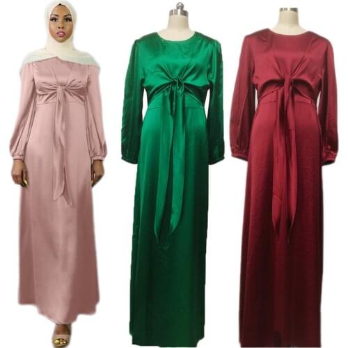 Moroccan Muslim Women Long Dress Satin Kaftan Maxi Robe Abaya Ramadan Islamic Clothing Elegant Party Arabic Dresses Middle East