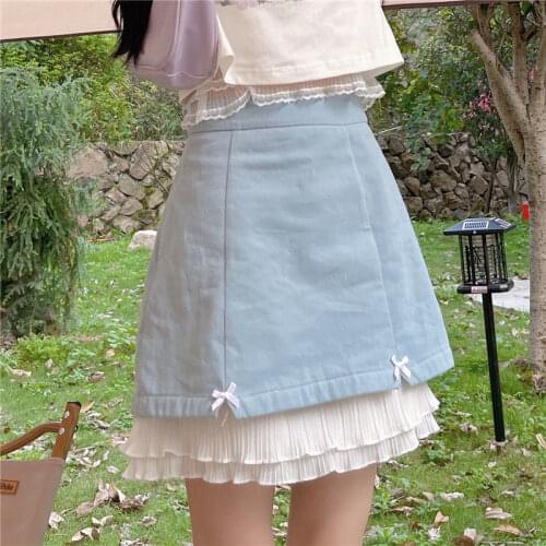 Sweet girl skirt Korean high waist preppy style cute bow casual elastic waist mini skirt female chic Harajuku sexy A-line skirt