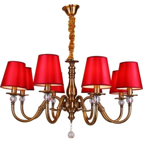 Fashion Chandelier Home Foyer Suspended Lamp Fixture Red Fabric Shade lustres de cristal Wedding Bedroom Decoration Light
