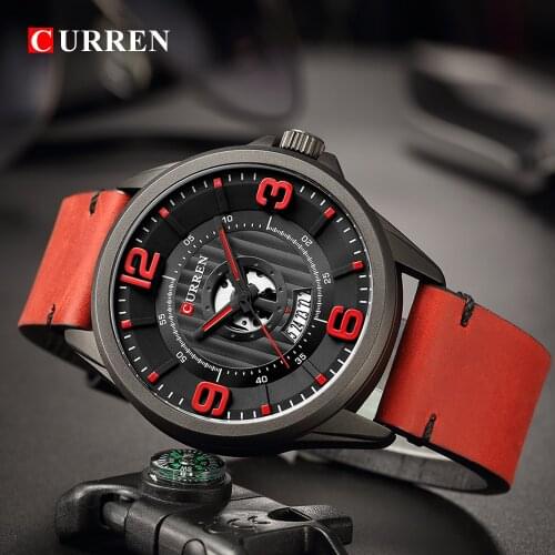 Mens Watches Top Brand CURREN Leather Wristwatch Analog Army Military Quartz Time Man Waterproof Clock Fashion Relojes Hombre