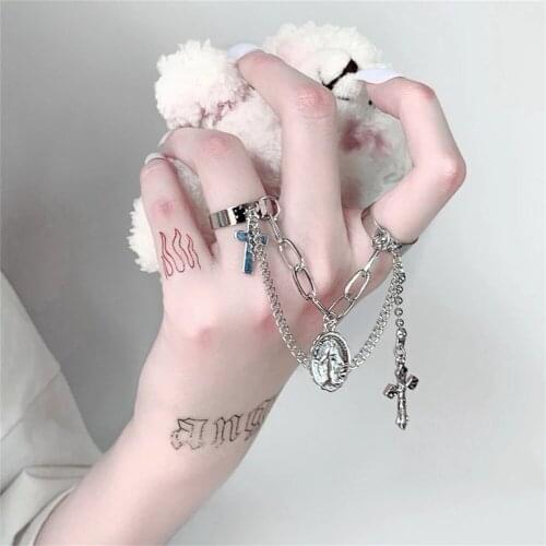 Punk Coin Avatar Cross Chain Rings for Women Men Multi Layer Adjustabl Open Finger Men Rotate Ring Trendy Jewelry Party Gift