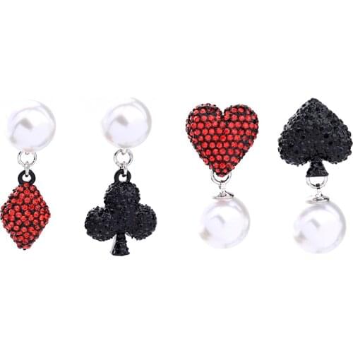 Bulk Price 4 Pcs/Set Black Red Glass Crystal Heart Stud Earrings New Ear Pierced Small Earrings Fashion Jewelry Wholesale