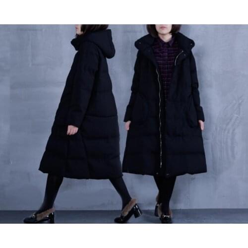 A-line Long Women Winter Coat Hooded Warm Down jacket Winter Coat Thick Down Coat Plus Size Large Pockets