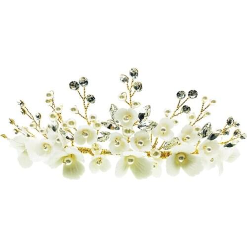 Stunning Ceramic Flower Bridal Crowns Wedding Hair Accessories Clay Flower Tiara For Women Floral Headband