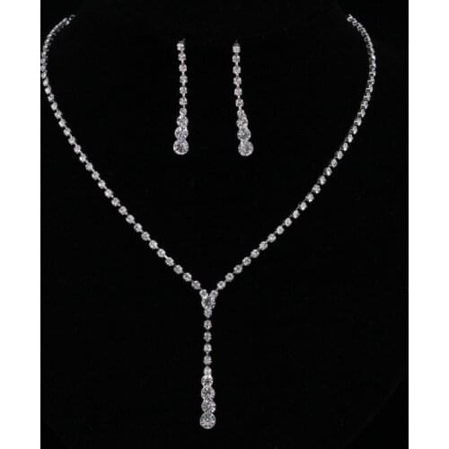 Luxury Female Round Crystal Jewelry Set Charm Silver Color Wedding Dangle Earrings For Women Trendy White Zircon Chain Necklace