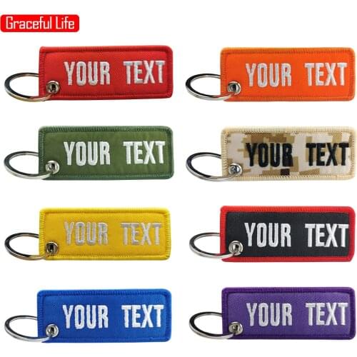 Cute Personality Key-chain Custom Text Name Embroidery Tag Key ring Holder for Molle Bags Webbing Attachment