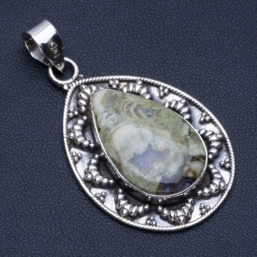 Natural Ocean Jasper Punk Style 925 Sterling Silver Pendant 2" R0153