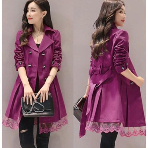 Black Red Pink Trench Coat for Women Plus Size Cloak Female Autumn Double Breasted Button Windbreaker Lace Duster Cardigan 2020