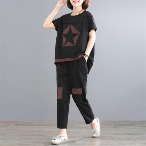 Spring Casual Loose short sleeve top And Harem Pants Tracksuit Plus Size 5XL Korean 2 Piece Sets summer Women Outfit