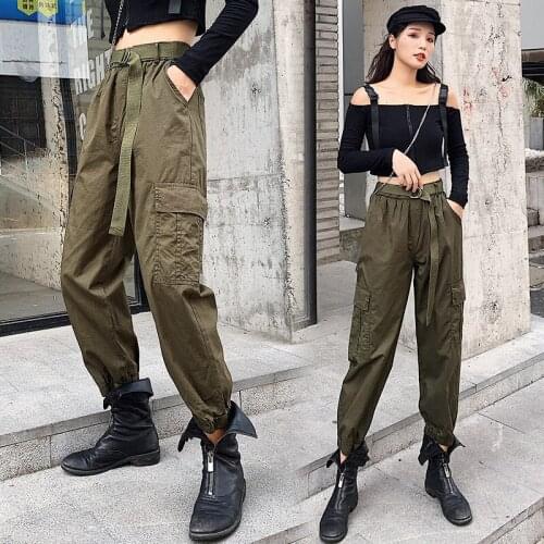 Spring Fall 2021 Women Clothing Retro Streetwear Women Slim-fit Wide Leg Pants Army Green Military Style Daily Outdoor Clothes