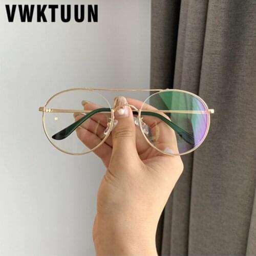 VWKTUUN Metal Frame Prescription Glasses Round Optical Glasses Frames Women Men Twin Beam Fake Glasses Reading Eyewear