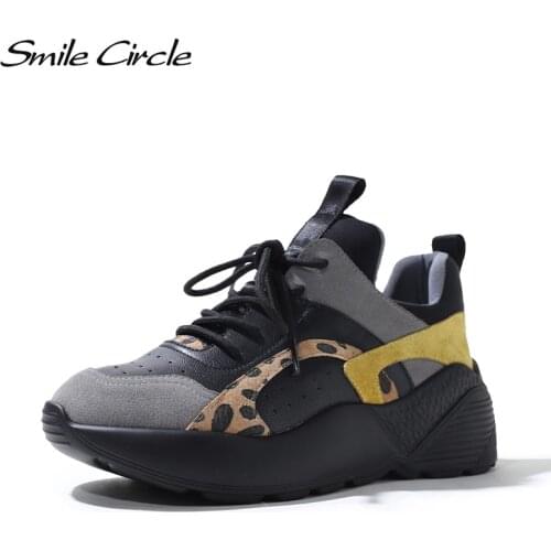 Smile Circle Women Sneakers Flat Platform shoes Suede Leather fashion casual Breathable Thick bottom Ladies Shoes