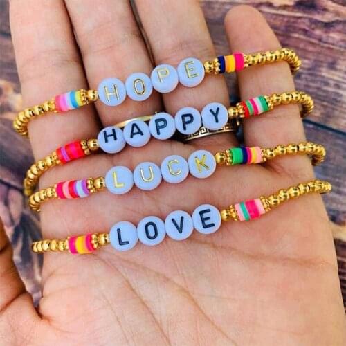 Women Gold Color Beaded Bracelet Colorful Letter Bead Bracelets Girls Trendy High Quality Jewelry Gift