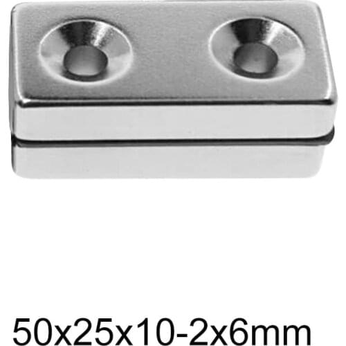 1/2/3/5/10PCS 50x25x10-6 Big Block Magnets Holes 6mm Strip Neodymium Magnet 50x25x10 Strong Permanent Magnetic Magnet 50*25*10-6