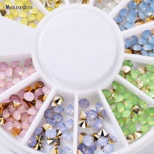 1 Box Opal Colorful Nail Art Rhinestones 3D Gold Sharp Bottom Decorations In Wheel for DIY Nail Designs Manicure Accessories