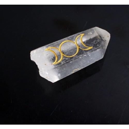 1PC Natural Carved Moon Symbol Clear Quartz White Crystal Reiki Stone Pendant Handmade Sun Craft Healing Home Decoration