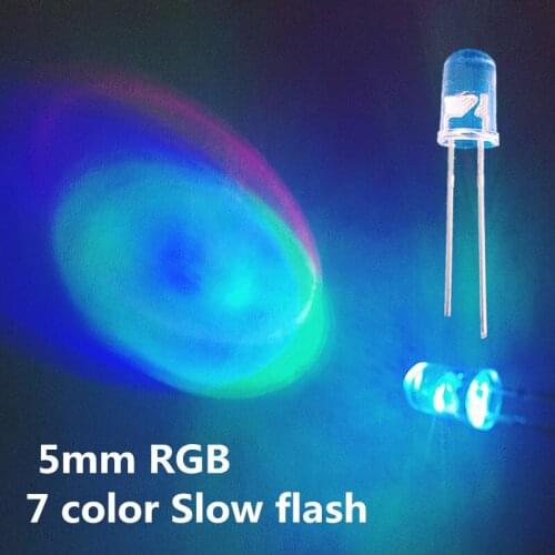 100PCS 2PIN 5MM RGB 7 color Slow flash LED light-emitting diode (LED) New products and ROHS 5mm RGB 7 color Slow flash LED