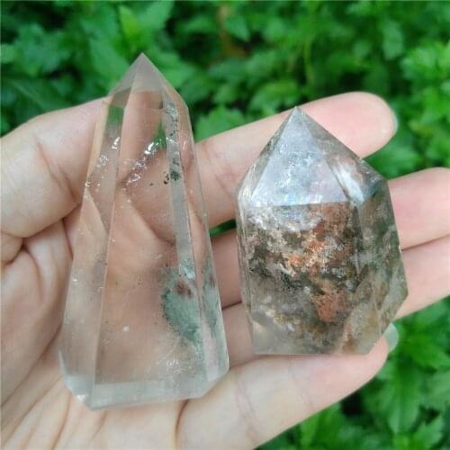 2PCS Crystal Quartz Wand Collection Green Phantom Crystal Point Healing Crystal Point Garden Crystal Point Wand Sale