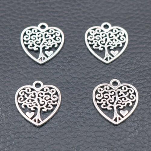 20pcs Silver Plated Tree of Life Hearts Styling Pendant Retro Bracelets Metal Accessories DIY Charms Jewelry Crafts Making P565