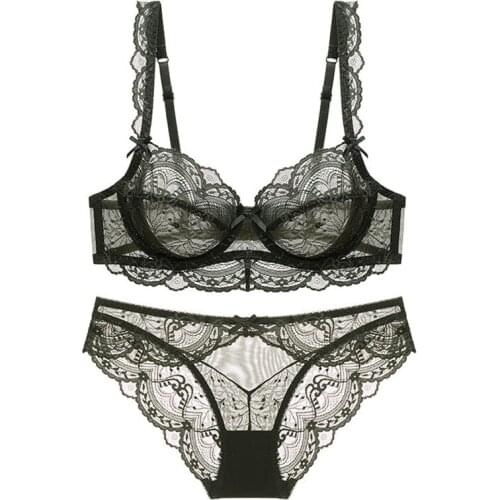 2021 New Sexy Transparent Women Push Up Underwear Ladies Ultrathin Lace Bra Briefs Set Plus Size Lingerie