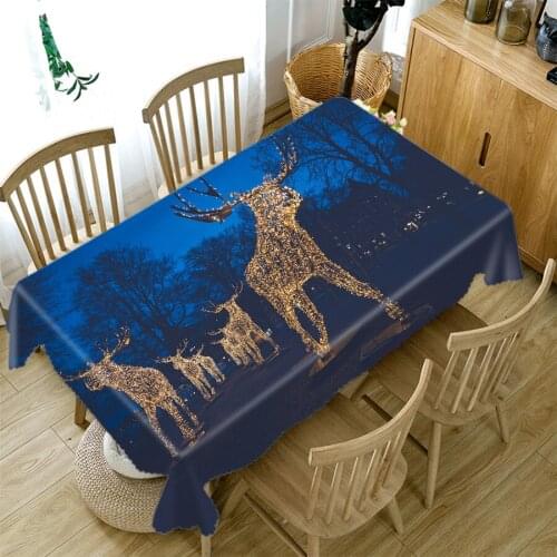 3d Christmas Tablecloth Light Elk Santa Claus in Night Sky Pattern Rectangular/Round Table Cloth Thick Cotton Cover Towel