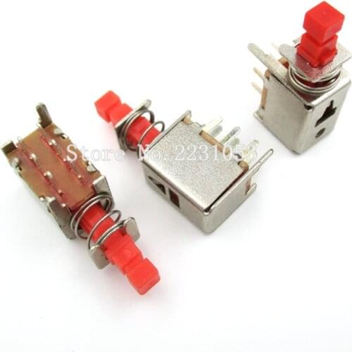 5PCS/LOT Key Switch PS-22F02 6Pins Self Locking Switch Red Push Button Switches