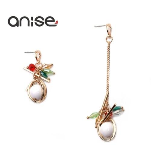 Anise Chain Long Earrings Colors Crystal Imitation Pearl Left Right Sides Asymmetrical Tassel Earrings Female Trend Jewelry