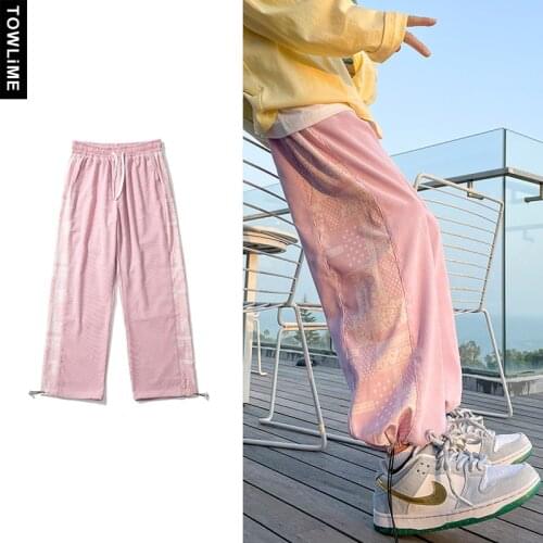 New Fashion Side Retro Print Casual Pants For Men Korean Streetwear Corduroy Joggers Pants Mens Loose Full Length Sweatpants