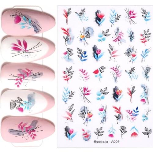 Colorful Flower Leaf 3D Nail Sticker Water Ink Nail Art Stickers Transfer Water Stickers for Nails Spring Summer Leaves Floral