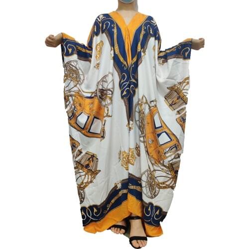 Eid Mubarak 2021 Kuwait New Printed Sexy V-Neck Bohemian BouBou Dresses For lady Dashiki robe africaine femme Silk Kaftan Dress