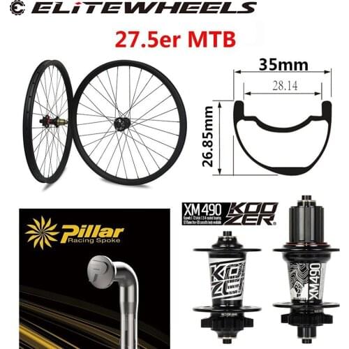 ELITEWHEELS 27.5er MTB Wheelset Hookles/Asymmsetric Mountain Bike Match Koozer XM 490 Hub And Pillar Spoke 650B 35*26.85mm Rim