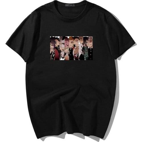 Cartoon Anime Kimetsu no Yaiba Japanese Funny Print T Shirt Men Fashion Oversize Unisex Tops Streetwear Harajuku Mens T-shirt