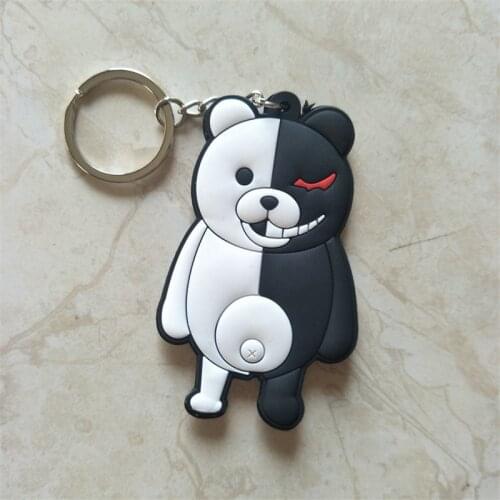 Hot Danganronpa Monokuma Soft PVC Keychain 3D Double Side Cartoon Black White Bear Key Ring Holder Anime Jewelry Car Accessories