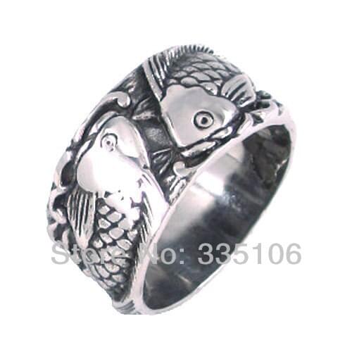 Free Shipping! Romantic Double Fishes Ring Stainless Steel Jewelry Fashion Motor Biker Women Men Ring SWR0116