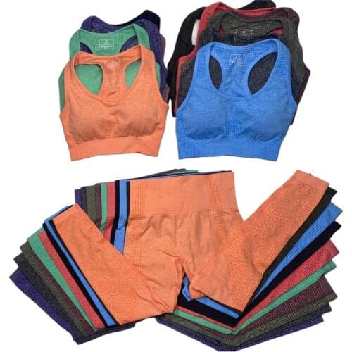 2021New Seamless Yoga Set Women Gym Clothing 2PCS High Waist Sport Leggings+Push-up Sports Bra Female Workout Set Sportwear