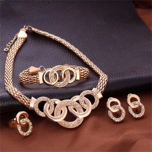 Fashion Silver Color Crystal Necklace Earring Bracelet Ring Set Rhinestone New Simple Party Dress Jewelry Sets For Women Ladies
