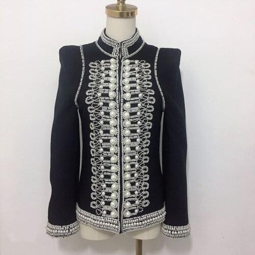2020 Spring Autumn Fashion Womens pearls beading Stand collar Jackets Brand new high quality elegant coat B694