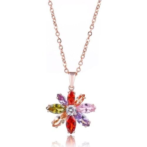 YJGS Fashion Color Cubic Zirconia Pendant Necklaces For Girl Simple Crystal Rose Gold O Chain Dangle Necklace Jewelry Decoration