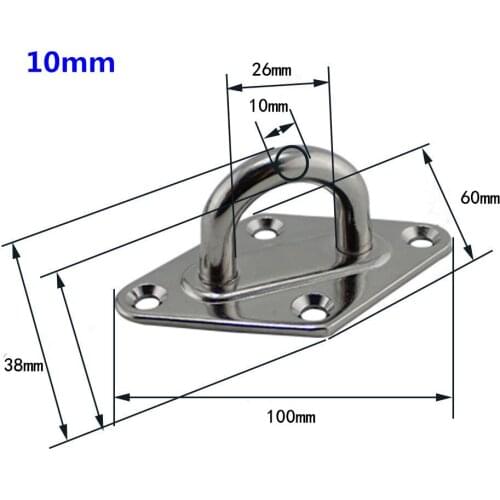 Marine Grade 10mm Stainless Steel 316 Ceiling Wall Mount Hook Heavy Duty Anchor Eye Plate For Boat Yoga Swings Hammocks