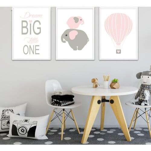 Cartoon Elephant World Map Art Canvas Poster Balloon Nursery Quote Print Nordic Painting Wall Picture Kids Bedroom Decor