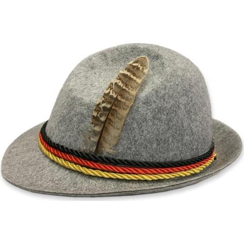 Traditional Oktoberfest Men Felt Hat German Alpine Cap Feather Decoration For Party One Size Adult Costume Accessories