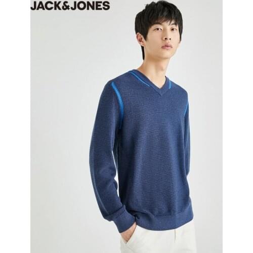 JackJones Mens Contrasting Casual V-neckline Slim Fit Knit Sweater | 220324009