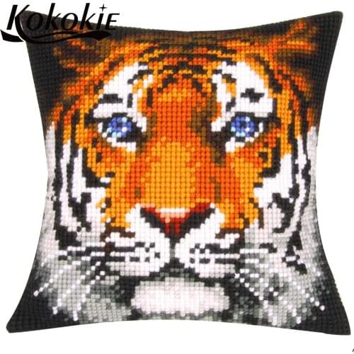 Handmade embroidery yarn Needlework kits tiger pattern cross stitch kits fabric pillowcase diy knitting needles kit for pillow