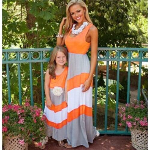 New 2019 Family Matching Clothing Mother And Daughter Stripe Stitching Dresses Mommy Me Anne ve cocuk abiye vestido infantil