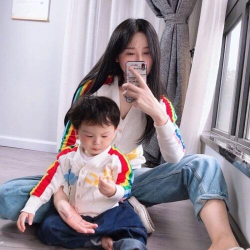 2021 New Parent Child Wear Spring and Autumn Sweater Mother Child Wear Mother Child Wear Mother Child Knitted Cardigan cute clo