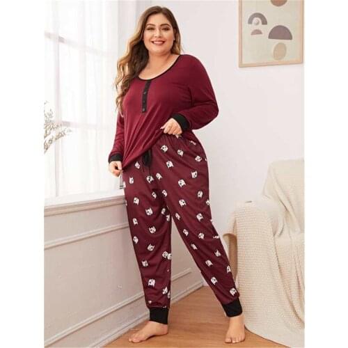 Plus Size Women Summer Cartoon Printing Pajama Sets Cute Short Sleeve Pajamas Homewear Sleepwear