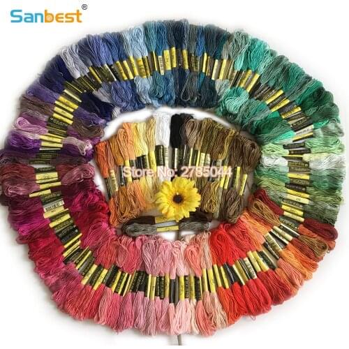 Sanbest 150 Pieces Multi-color Cross Stitch Embroidery Thread Bright Shiny Crafts Floss Sewing Threads High Quality TH00037