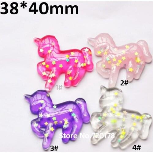 Mixed Animal Resin cute unicorn with sparkle star flatback for DIY phone decoration hair craft 38*40mm 60PCS YZR513