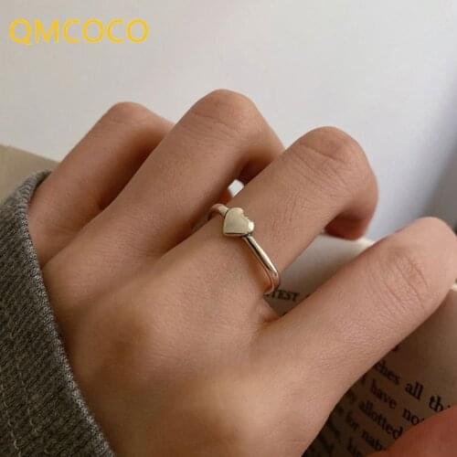 QMCOCO 925 Silver Wedding Rings New Style Trendy Elegant Design Square Heart-Shape Ring Bride Jewelry Gifts For Woman