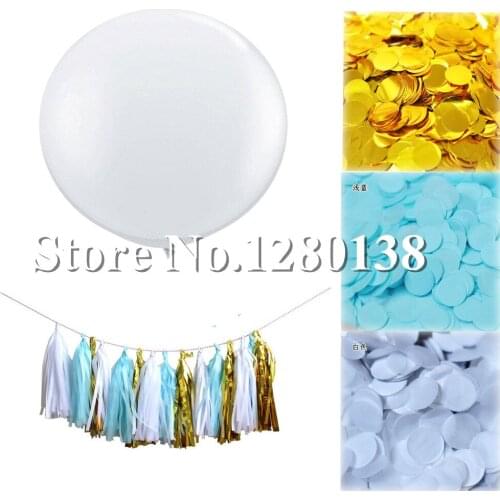 Tissue Paper Tassel Garland 36" Party Balloons Round Paper Confetti Decoration Set Blue White Gold for 1st Birthday Baby Shower